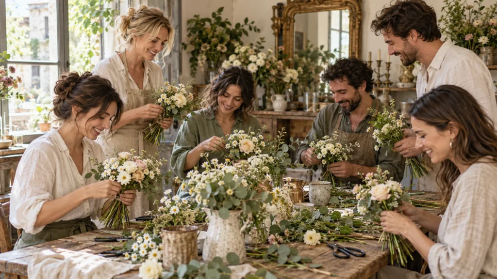 Illustration d’un groupe participant à un atelier floral